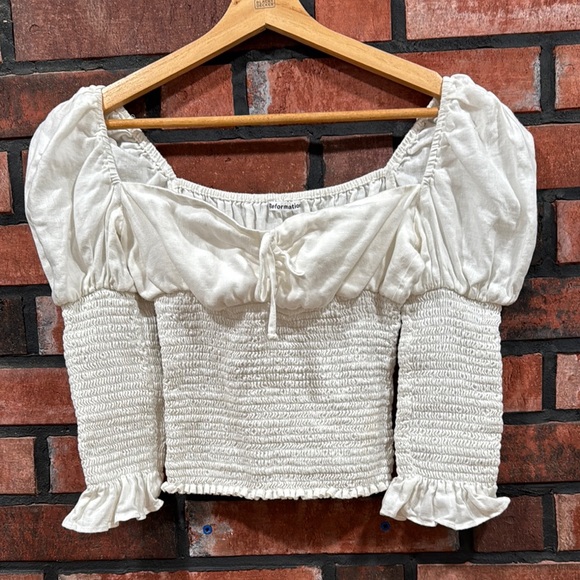 Reformation Tops - Reformation White Smocked Puff Sleeve to